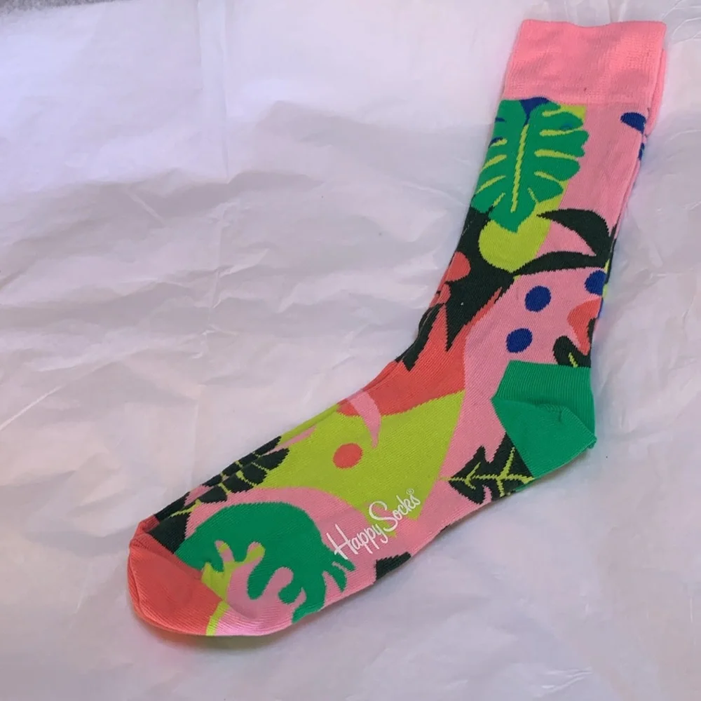 NWOT HAPPY SOCKS Tropical Garden Colorful Logo Socks